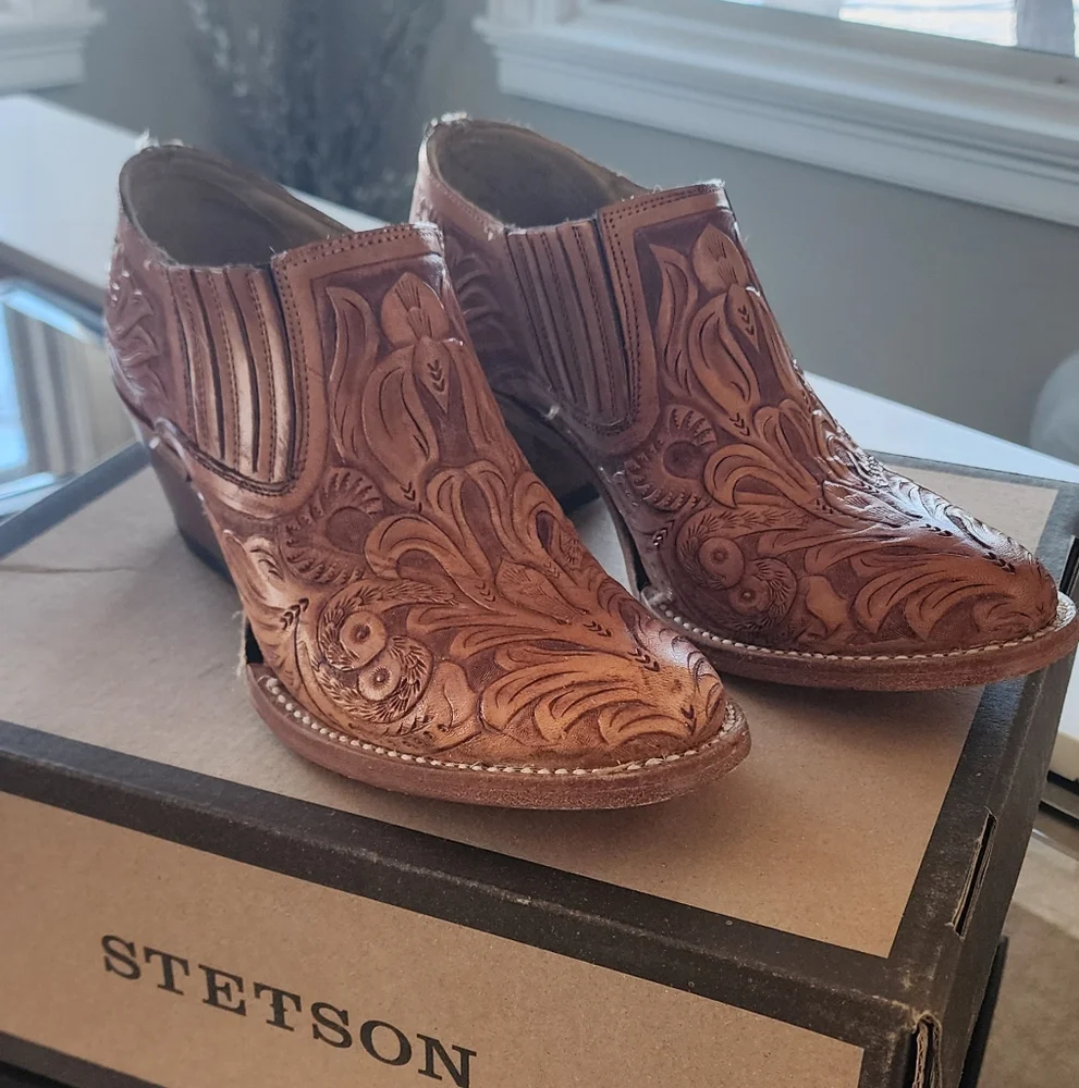 Stetson Nina Brown Leather Ankle Boots 8.5 - Picture 2 of 4